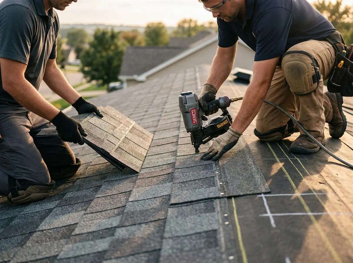 Professional roofer working on a residential roof in Pine Bluff